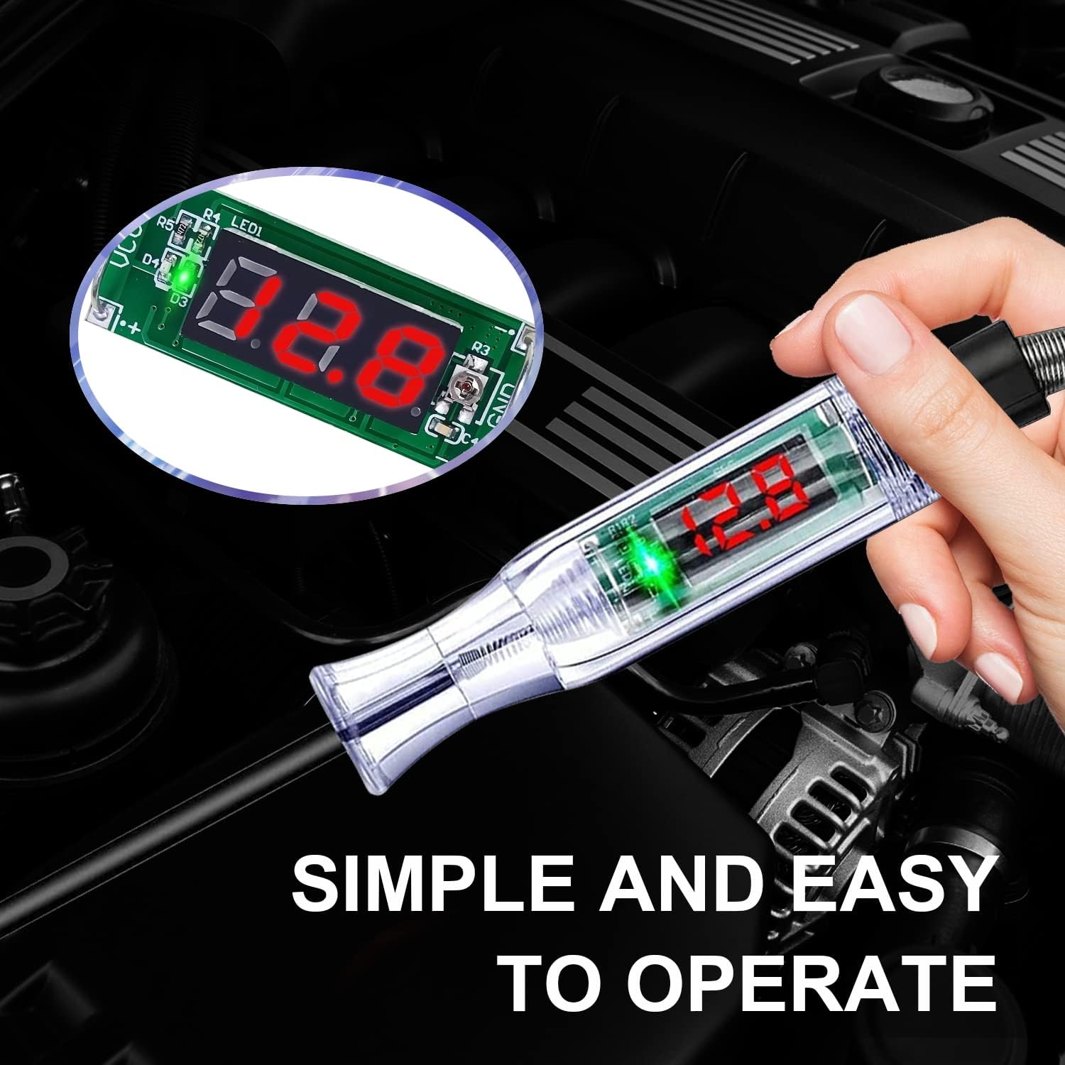 Test Light Automotive, Automotive Circuit Tester, DC 6V-24V Digital LED Test Light with Portable, Auto Bidirectional Voltage Tester Electric Test Pen with Voltmeter and Probe - Image 7