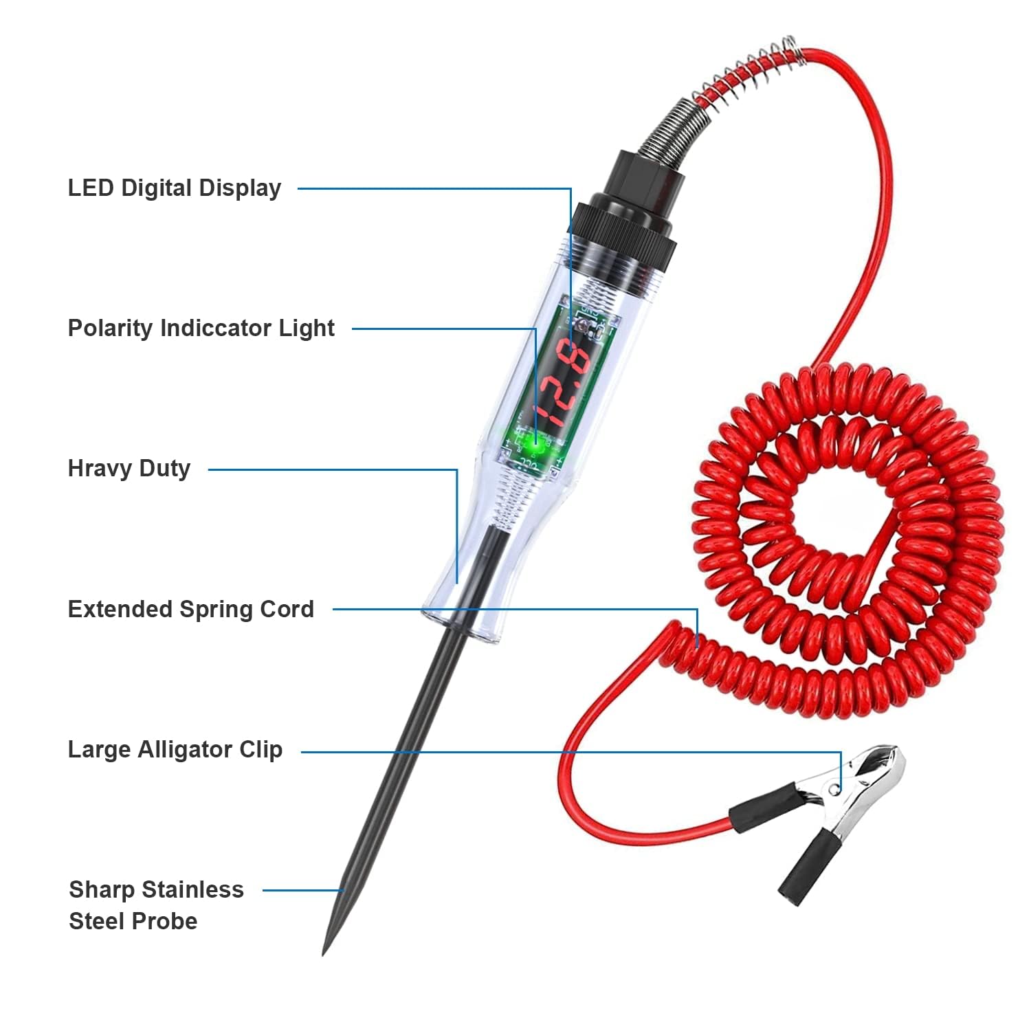 Test Light Automotive, Automotive Circuit Tester, DC 6V-24V Digital LED Test Light with Portable, Auto Bidirectional Voltage Tester Electric Test Pen with Voltmeter and Probe - Image 2